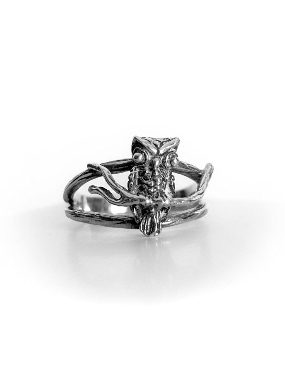 Sterling Silver 925 Stamped Oxidized 3D  Owl Openwork Tree Branch Ring Size 8